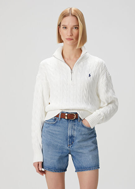 Beyaz Saç Örgü Kazak