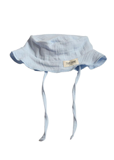 Bebek Mavisi Müslin Bucket Bağcıklı Erkek Bebek Şapka