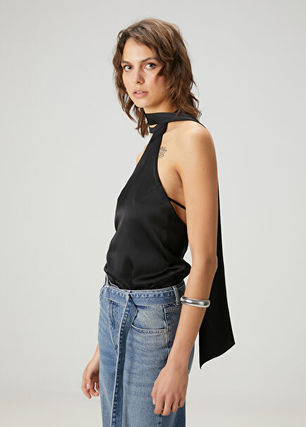 Black Foulard Detailed Blouse