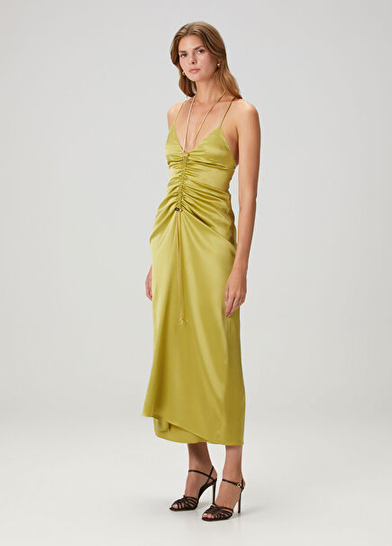 Green Midi Silk Evening Dress