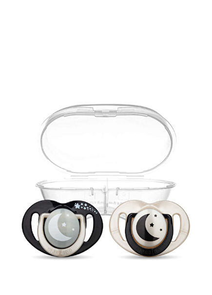 Black Pearl Desenli Sterilizasyon Saklama Kutulu 6 Ay+ Silikon 2'li Gece Gündüz Ortodontik Emzik