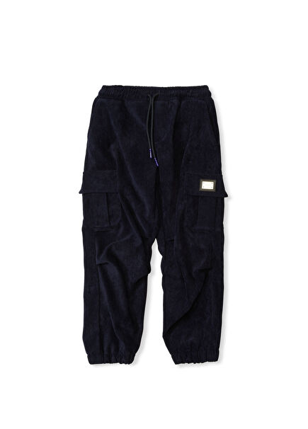Koyu Mavi Erkek Çocuk Kadife Jogger Pantolon