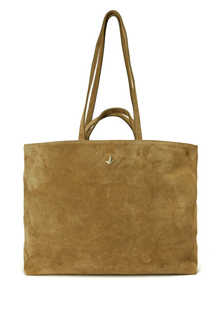 Khaki Double Strap Women's Suede Bag