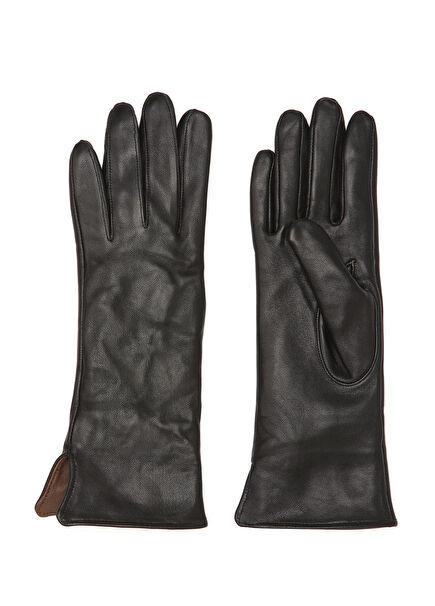 Siyah Kadın Deri Eldiven