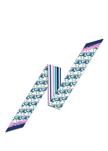 Rozet Desenli Mavi İpek Kadın Fular