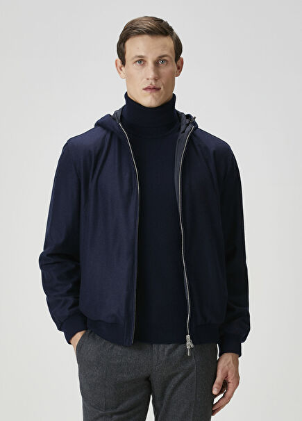 Lacivert Çift Taraflı Kaşmir Mont