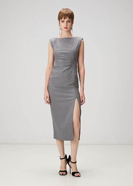 Grey Embellished Midi Dress