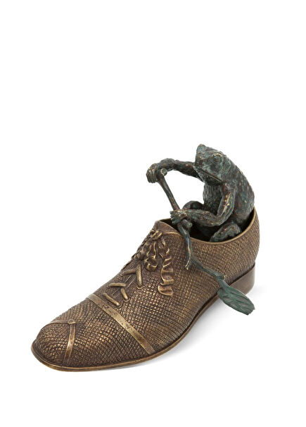 Bronze Metal Decorative Object with Shoe Figure