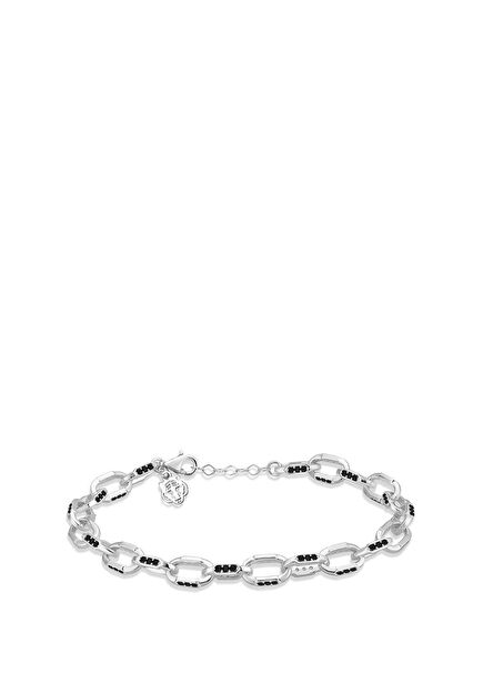 Tiger Charm Black Stonelink Zircon Stone White Gold Plated 925 Sterling Silver Men's Chain Bracelet