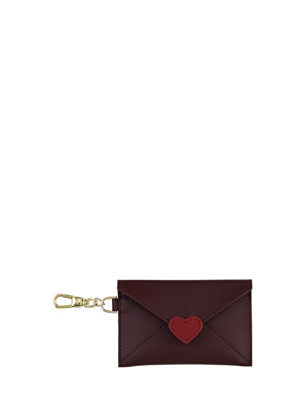 Love Bordo Kadın Deri Charm Kartlık