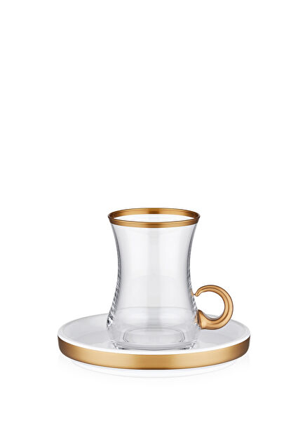 Pleasure 12 Pieces 6 Person Glass Tea Set with Handles 100 ml