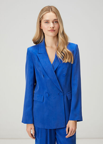 Blue Double-Breasted Cupro Blazer