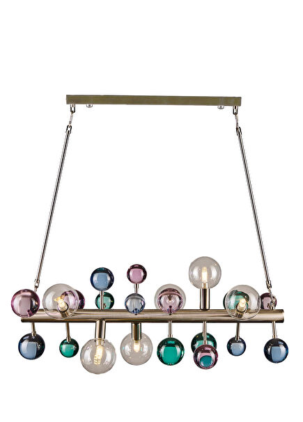 Bubble Metal Matte Chrome Clear Glass Detailed Horizontal Pendant Chandelier