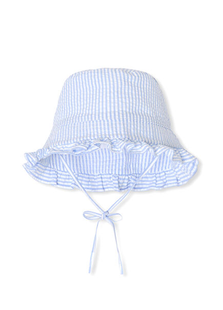 Mavi Beyaz Çizgili Kız Bebek Bob Şapka