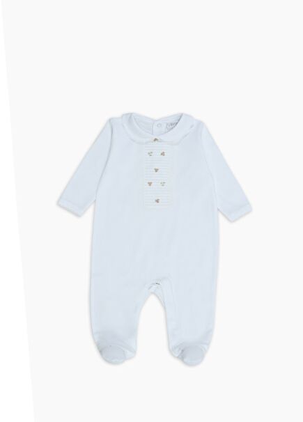 Beyaz Çiçek Nakışlı Piliseli Kız Bebek Tulum