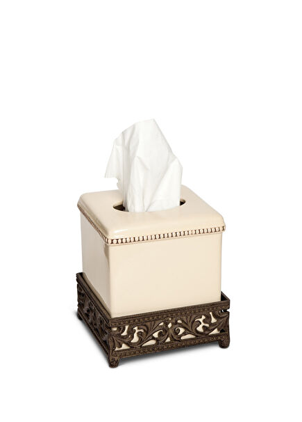 Acanthus Ceramic Cream Napkin Holder