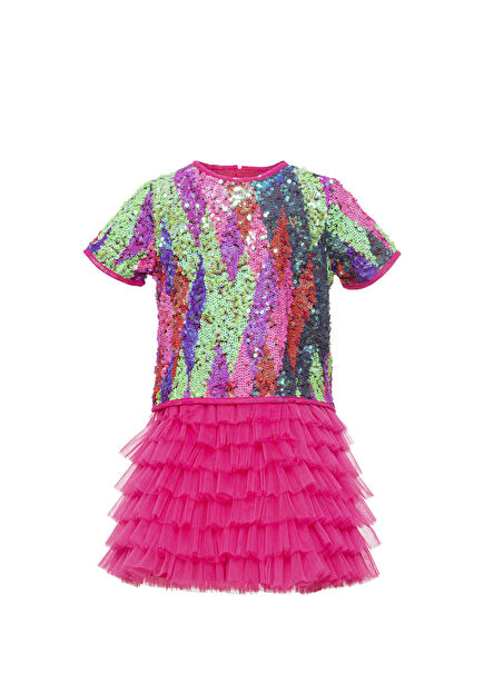 Lucy Pembe Tütülü Payetli Kız Çocuk Elbise