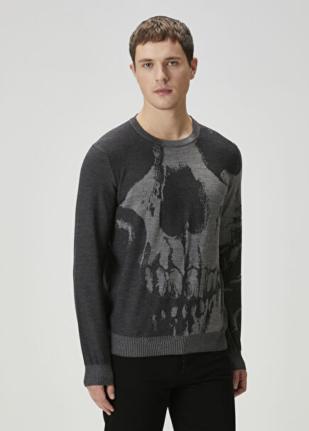 Grey Figure Jacquard Wool Sweater