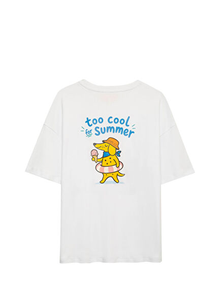 Cool For Summer Baskılı Beyaz Oversize Kısa Kollu Unisex Çocuk T-shirt  