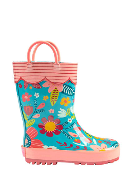 Turkuaz Çiçekli Kız Çocuk Yağmur Çizmesi