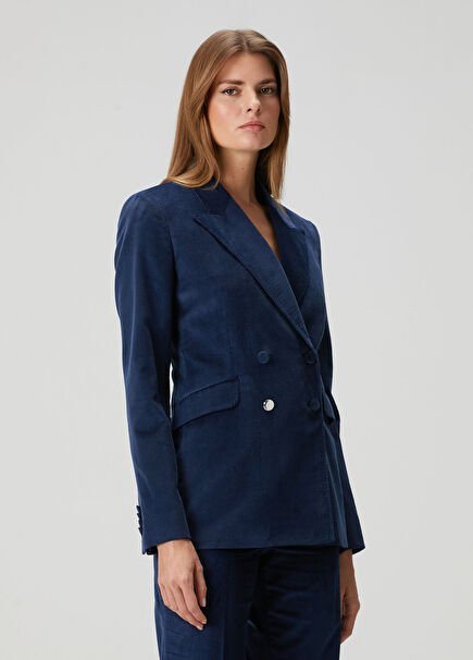 Angela Lacivert Fitilli Kadife Blazer
