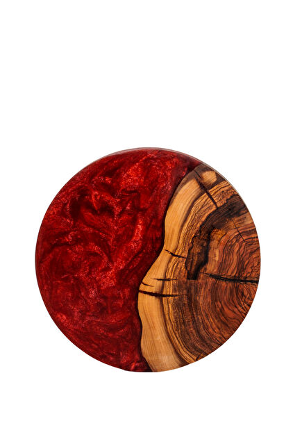 Sole Bordo Zeytin Ağacı Pirinç Ayaklı Dekoratif Tabak