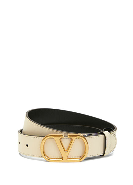 Cream Logo Buckle Women's Leather Belt