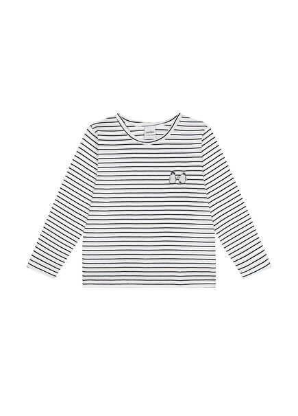 White Striped Penguin Embroidered Long Sleeve Boys' T-shirt