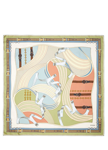 Çok Renkli Kurdele Desenli İpek Eşarp