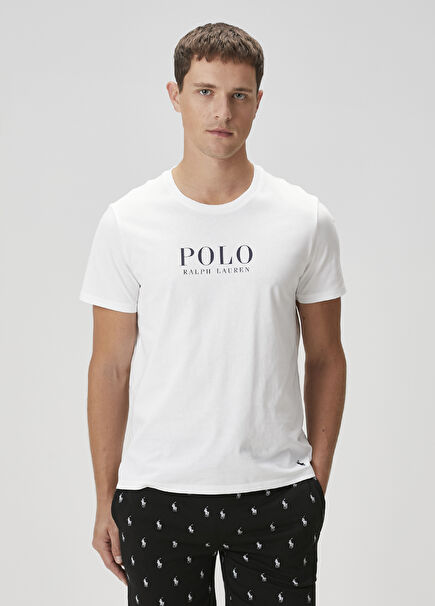 White Logo Printed Pajama Top