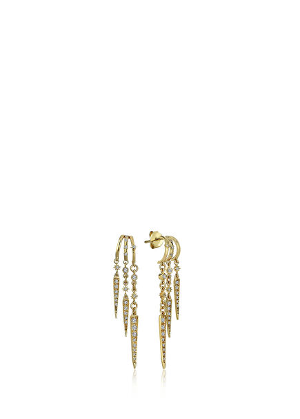 Women Earrings in Dangling Star Diamond 14K Yellow Gold