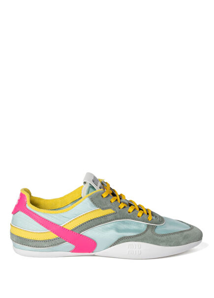 Gymnasium Green Technical Fabric and Suede Women's Sneakers