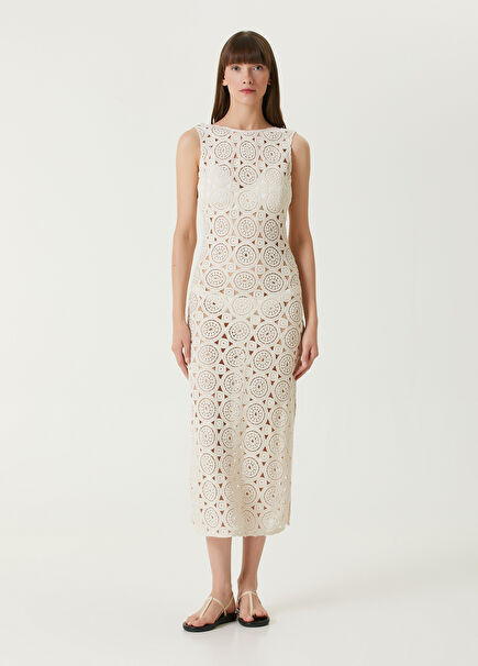 Cream Midi Lace Beach Dress