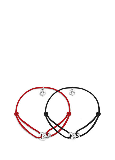 Corner 2'li Çift İp 925 Ayar Gümüş Beyaz Altın Kaplama Unisex Bileklik