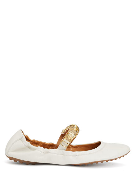 Ecru Leather Ballet Flats
