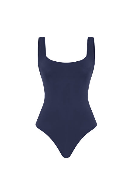 Some Navy Blue Square Neck Women's Swimsuit