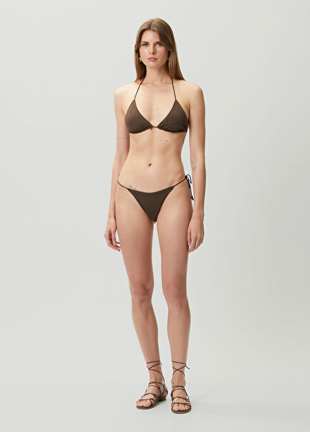Brown Lace-Up Bikini Bottoms