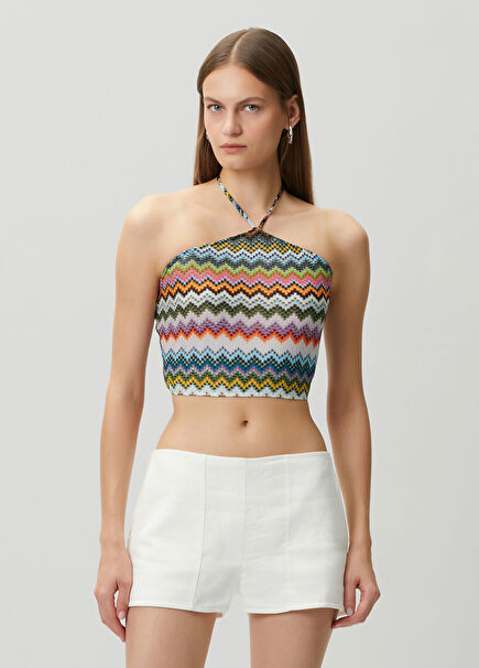 Zikzak Desenli Crop Bluz