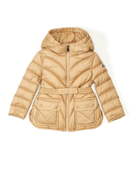 Beige Hooded Girls Parka
