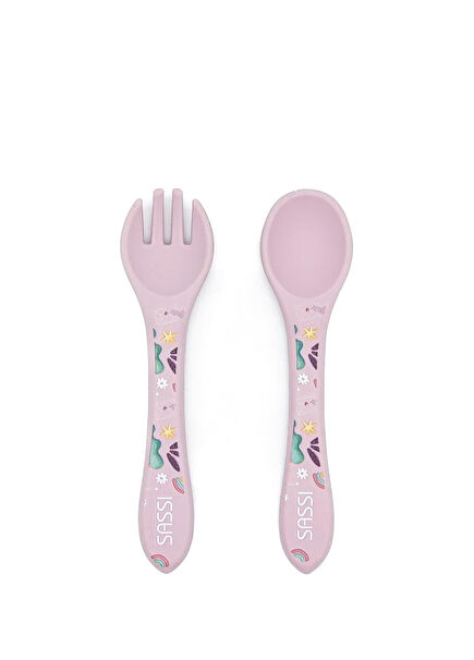 Sevimli Unicorn Silikon Bebek Çatal Kaşık Takımı 