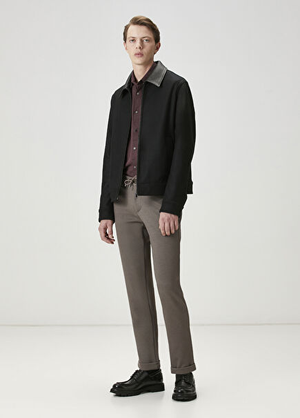Beige Diagonal Patterned Chino Pants