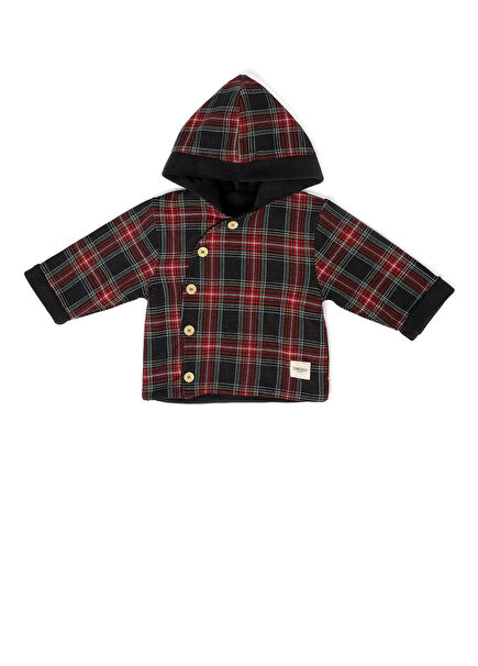 Diagonal Kırmızı & Siyah Ekose Unisex Bebek Mont 