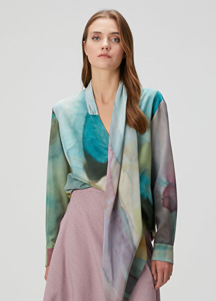 Multi-Colored Draped Silk Shirt