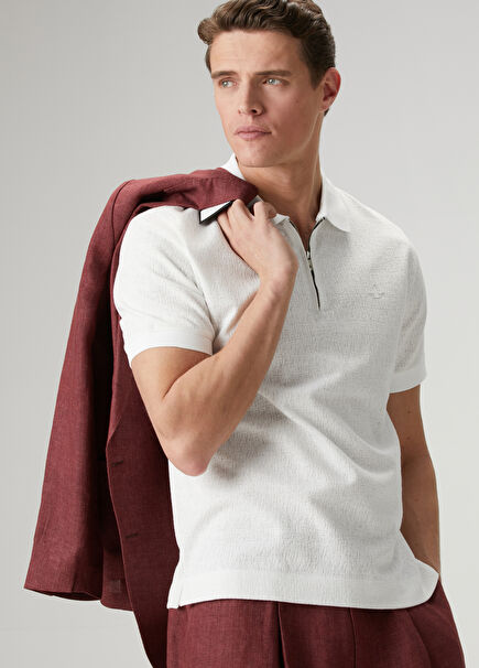 Kırık Beyaz Comfort Fit Fermuarlı Polo T-shirt