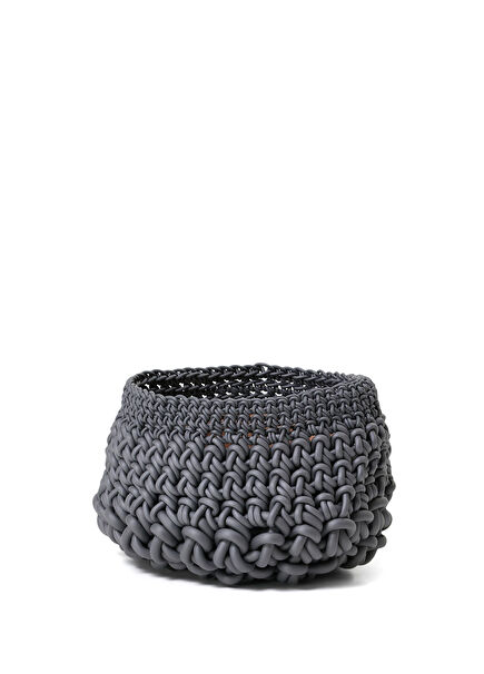 Cilindro Gri Örgü Dokulu Sepet
