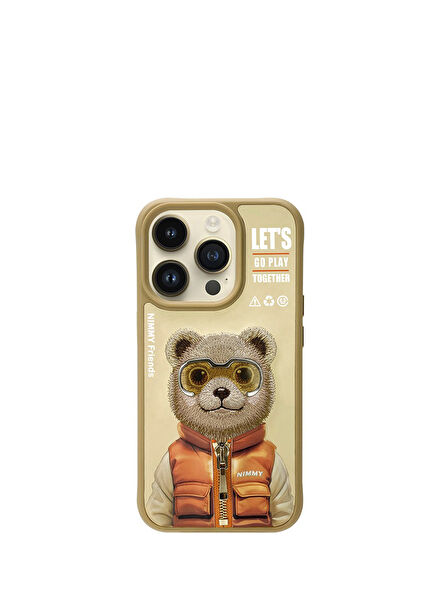 iPhone 15 Pro Max Compatible 3D Glasses Zipper Teddy Bear Detailed Embroidery Embossed Cool Cute Phone Case