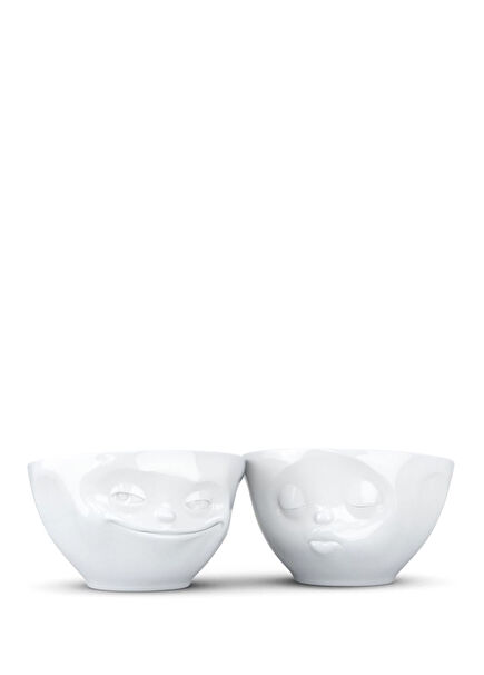 Grinning & Kissing White Porcelain Set of 2 Bowls
