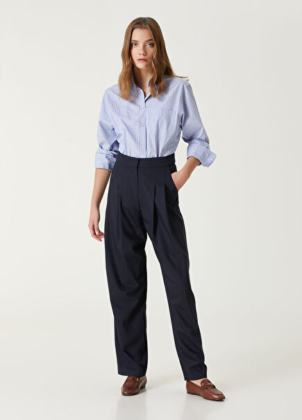 Navy Blue Pleated Detailed Trousers