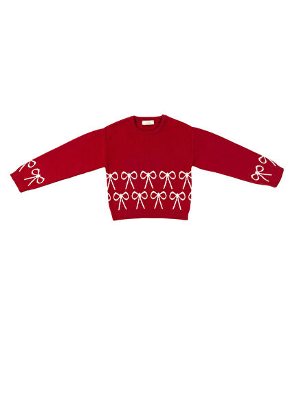 Sky Bow Bow Red Girl's Knitwear Sweater