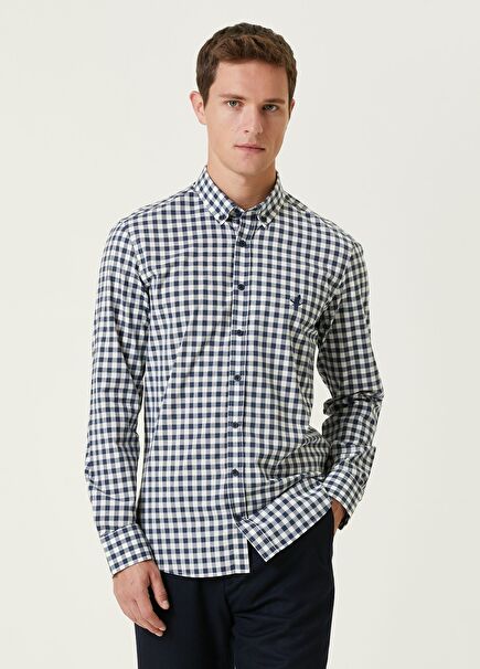 Slim Fit Lacivert Ekose Desenli Gömlek